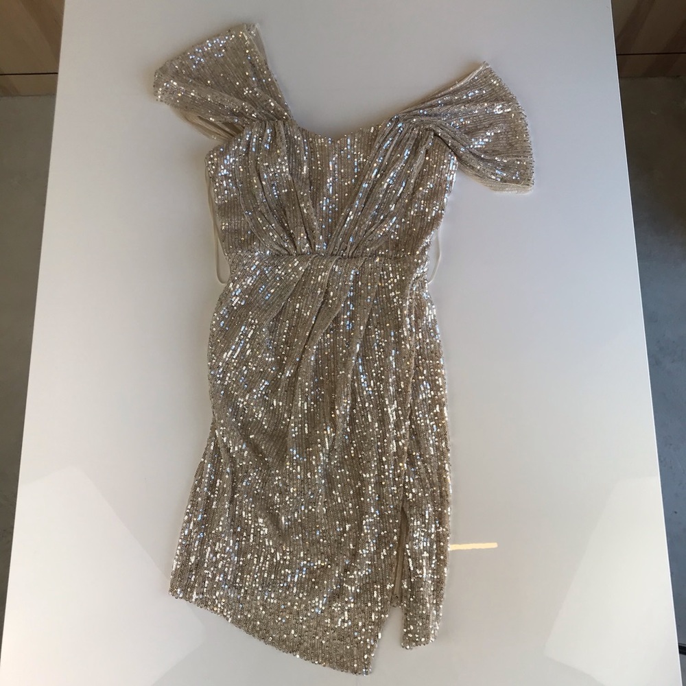 Fashion Nova silver Sequin Mini Dress size S